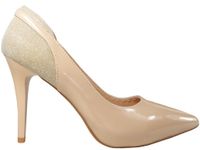 Beżowe szpilki czółenka błyszczące buty 37