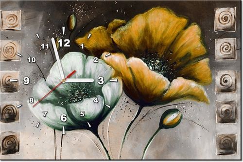 60CM 40CM ZEGAR OBRAZ MALOWANE MAKI ZÓŁCI DRUK PŁÓTNO RAMA na Arena.pl