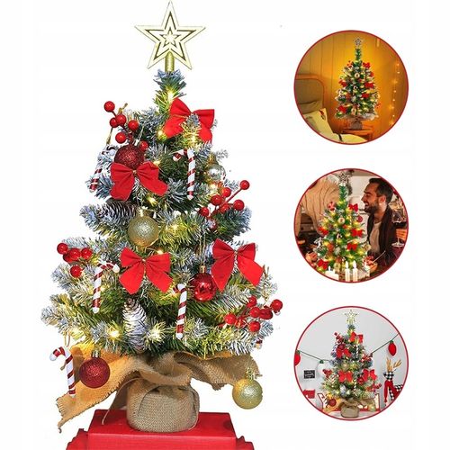 MAŁA CHOINKA NA STÓŁ Z LAMPKAMI I OZDOBAMI 60 CM DO DEKORACJI STOŁU na Arena.pl