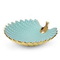 Patera dekoracyjna w formie liścia HIRAL 33x33x8 jasnoniebieska + złota