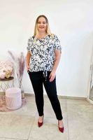 Bluzka Damska z Wiązaniem Krótki Rękaw Biało-Czarna 52