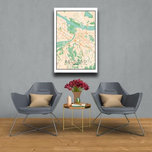 Belgrad mapa kolorowa - obraz na płótnie 70x100 cm na Arena.pl