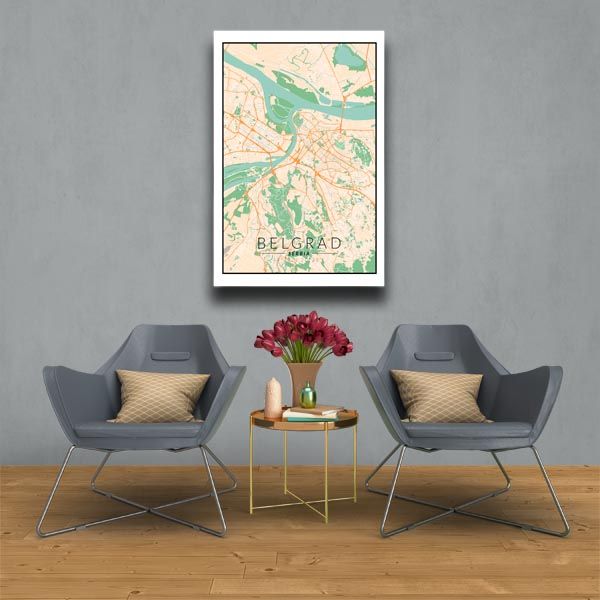 Belgrad mapa kolorowa - obraz na płótnie 70x100 cm zdjęcie 2