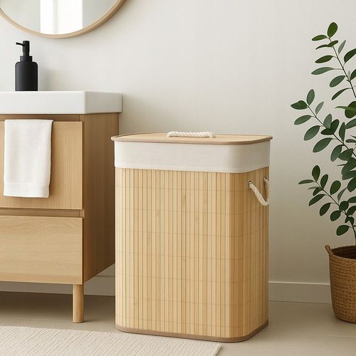 KOSZ NA PRANIE BAMBUSOWY BEŻOWY 60L Z WYJMOWANYM WORKIEM 40 X 30 X 50 na Arena.pl