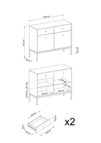 Granatowa komoda 2-drzwiowa z szufladami MOLLY złoty stelaż na Arena.pl