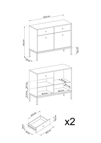 Granatowa komoda 2-drzwiowa z szufladami MOLLY złoty stelaż zdjęcie 5