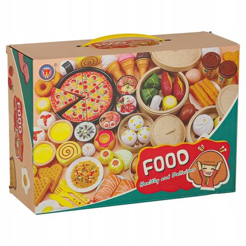 ZABAWKOWE JEDZENIE AKCESORIA DO KUCHNI DLA DZIECI PLASTIKOWE ZESTAW 56 EL. na Arena.pl