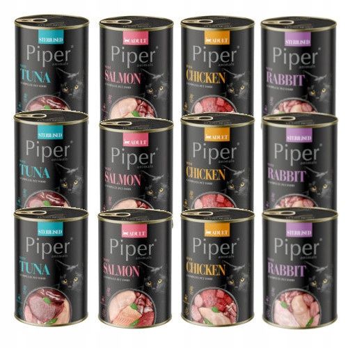PIPER MOKRA KARMA PUSZKA DLA KOTA MIX SMAKÓW 12x400G 4 SMAKI na Arena.pl