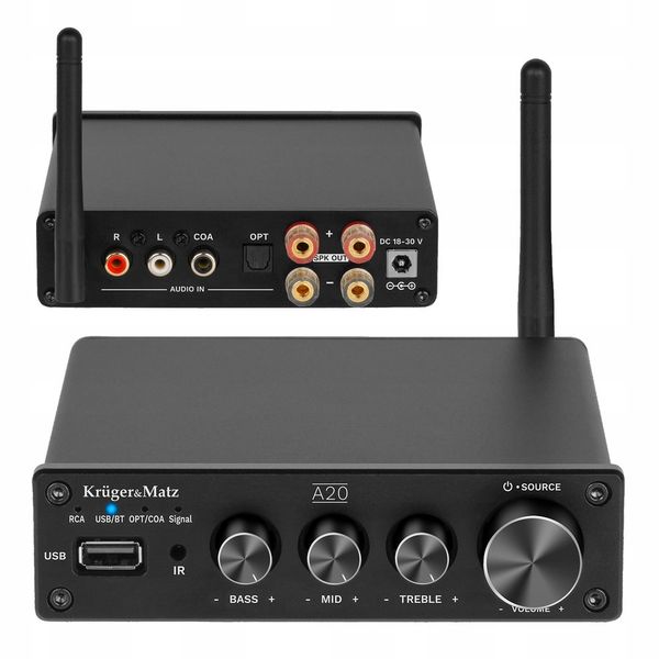 WZMACNIACZ Bluetooth A2DP stereo USB COAXIAL optyczne RCA 2x 100W antena zdjęcie 14