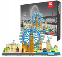 Puzzle 3D Londyn City Edukacyjne Premium Dzieci Dorośli Big Ben+ LED 106el.