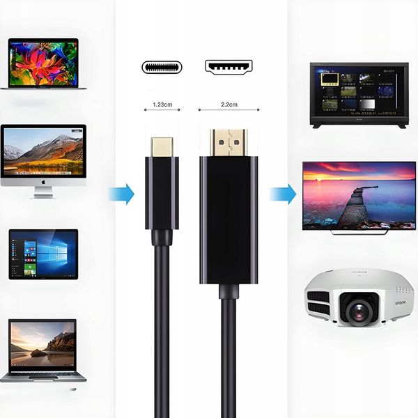 KABEL USB-C 3.1 TYP C DO HDMI 4K ADAPTER MHL 200CM zdjęcie 7