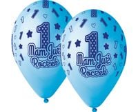 Balony Cyfra 1, MAM JUŻ ROCZEK, niebieskie   33 cm   5 szt.   GS120/MJRN