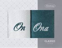 Komplet ręczników w pudełku Ona i On 70x140 biały + ciemny zielony