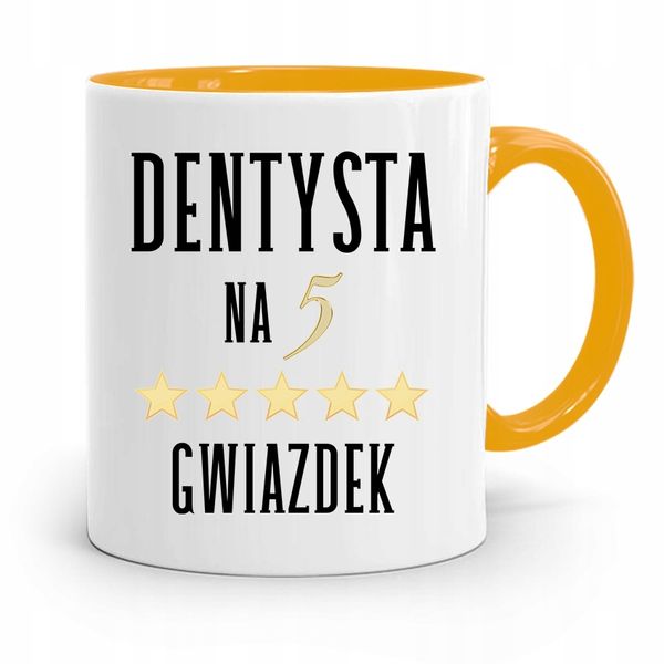 Kubek Żółty Prezent Dentysty Na 5 Gwiazdek Z Nadrukiem Ze Zdjęciem zdjęcie 1