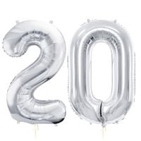 Balony foliowe liczba 20 srebrny, 86 cm