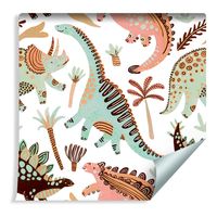 Tapeta Dla Dzieci - Urocze Dinozaury Palmy Rośliny