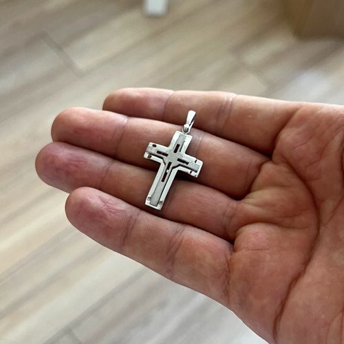 SATYNOWANY SREBRNY MĘSKI KRZYŻ RODOWANE SREBRO 925 MASYWNY KRZYŻYK + GRAWER na Arena.pl