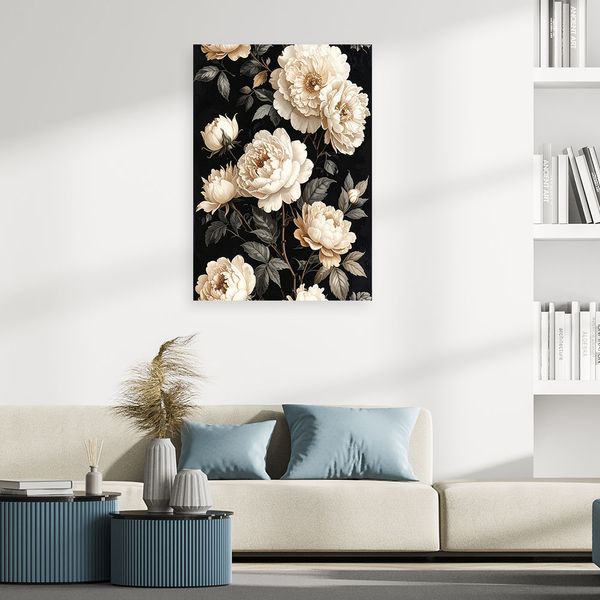 Obraz na płótnie, Białe róże na czarnym tle elegancka 40x60 zdjęcie 2