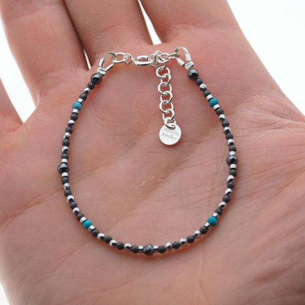 Bransoletka regulowana - Turkus, Hematyt i srebro zdjęcie 3