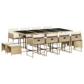 13-cz. zestaw mebli ogrodowych z poduszkami, beżowy, polirattan