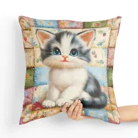 Poduszka Biało Szary Kotek - Poduszka Dekoracyjna Tył poduszki: - Błękitny