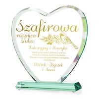 PREZENT na 45 szafirową rocznicę Ślubu STATUETKA SERCE z GRAWEREM