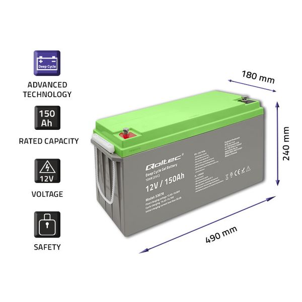 Qoltec Akumulator żelowy Deep Cycle 12V 150Ah zdjęcie 3