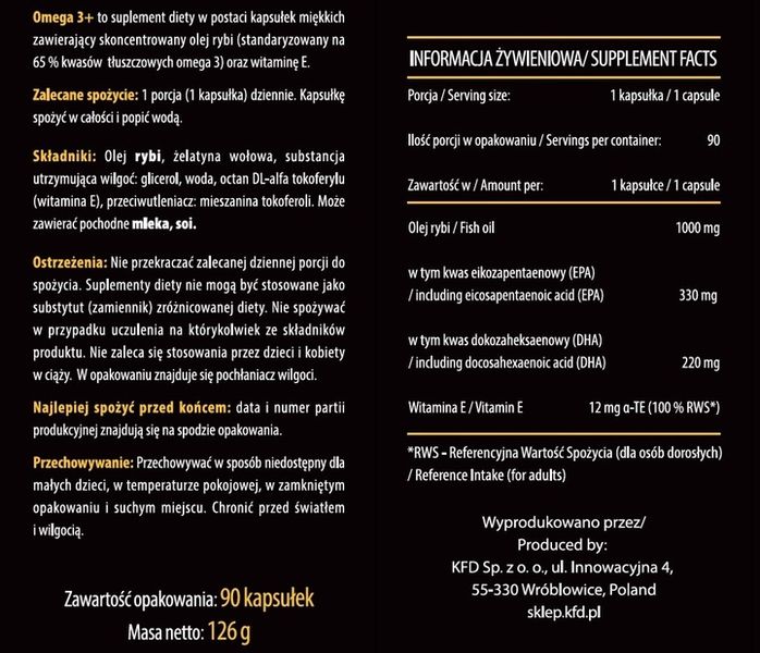 KFD OMEGA 3+ 90 kaps. - 330 EPA + 220 EPA + WIT. E zdjęcie 2