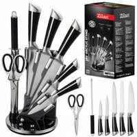 ZESTAW NOŻY NA STOJAKU OBROTOWYM NOŻYCZKI OSTRZAŁKA 8 ELEMENTÓW