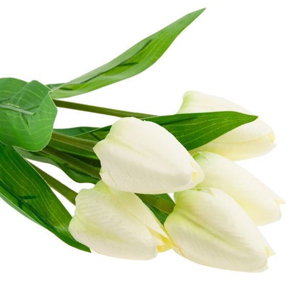 Tulipan Bukiet Tulipanów Piękny Jak Żywy Tulipany Kwiaty Białe Ecru X5 zdjęcie 4