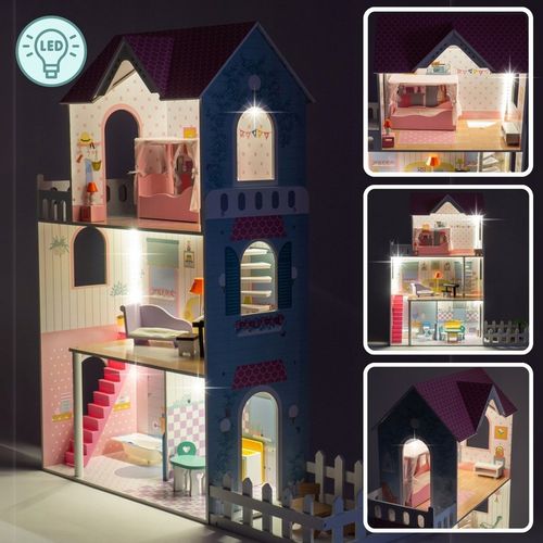Duży Domek Dla Lalek XXL Drewniany Mebelki Do Zestawu Oświetlenie LED na Arena.pl