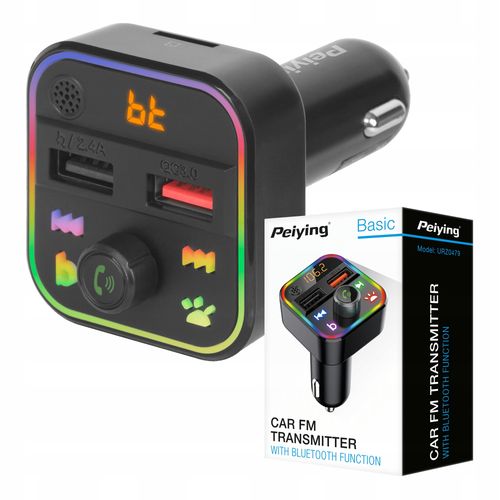 Transmiter FM Bluetooth 5.3 2xUSB SD ładowarka QC Peiying na Arena.pl