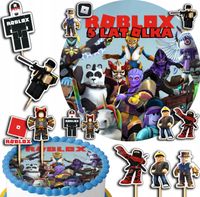 ZESTAW OPŁATEK NA TORT 20CM + TOPPERY PAPIEROWE - ROBLOX + IMIĘ 15CM 18CM