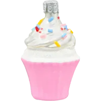 Bombka choinkowa szklana: Muffinek z kremem i posypką: różowy