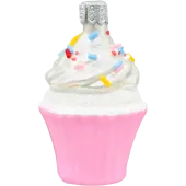 Bombka choinkowa szklana: Muffinek z kremem i posypką: różowy