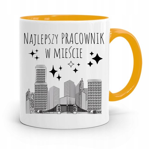 Dla Pracownika Kubek Żółty Najlepszy Pracownik Z Nadrukiem Ze Zdjęciem zdjęcie 1