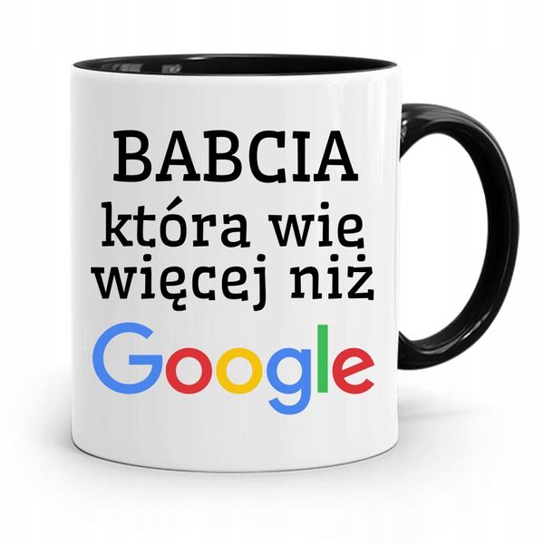 Kubek Czarny Dzień Babci Wie Więcej Niż Google Z Nadrukiem Ze Zdjęciem zdjęcie 1