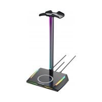 STOJAK NA SŁUCHAWKI FEEGAR HOLD Podświetlanie RGB HUB 3x USB Typ-C Indukcja