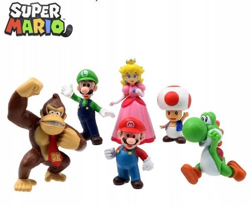 6x FIGURKI SUPER MARIO BROS LUIGI PEACH YOSHI TOAD na Arena.pl