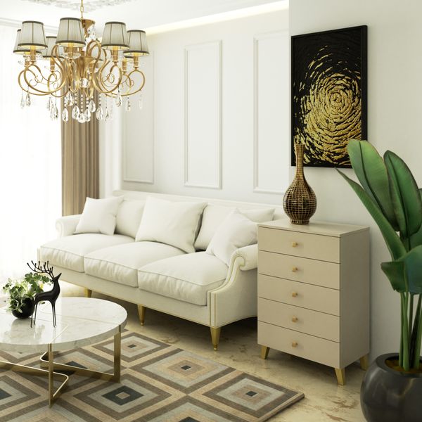 Komoda do salonu MOBI 60 cm 6 szuflad szafka glamour - kaszmir złoty zdjęcie 9