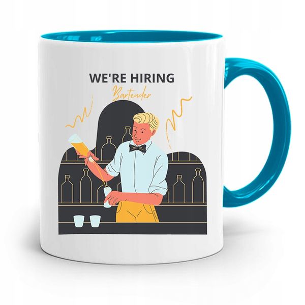 Kubek Błękitny Dla Barmana Hiring Bartender Z Nadrukiem Ze Zdjęciem zdjęcie 1