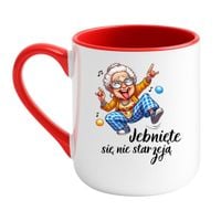 KUBEK "JEBNIĘTE SIĘ NIE STARZEJĄ" Wzór - Elegant Biało-Czerwony 330 ml