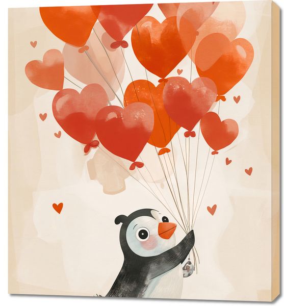 Obraz 90x100cm Pingwinek z Balonami zdjęcie 1