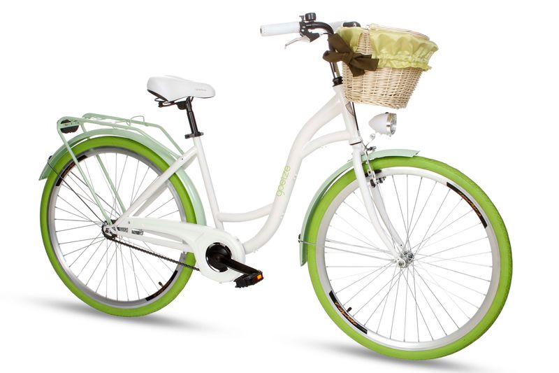 Damski rower miejski Goetze Style 28 + kosz / Biało-zielony na Arena.pl