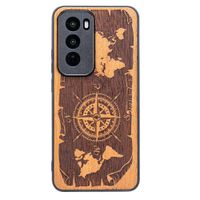 Drewniane Etui Bewood do Oppo Reno 12 Pro 5G RÓŻA WIATRÓW MERBAU