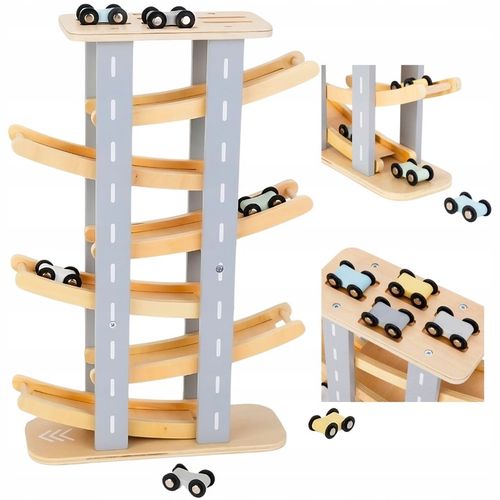 MAMABRUM Drewniany Tor Zjeżdżalnia Dla Samochodów 6 Pięter + 6 Autek na Arena.pl