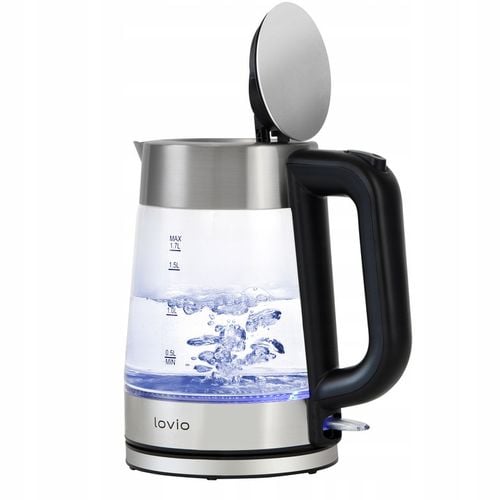 Czajnik elektryczny bezprzewodowy szklany STALOWY LED INOX 1,7l 2200W Lovio na Arena.pl
