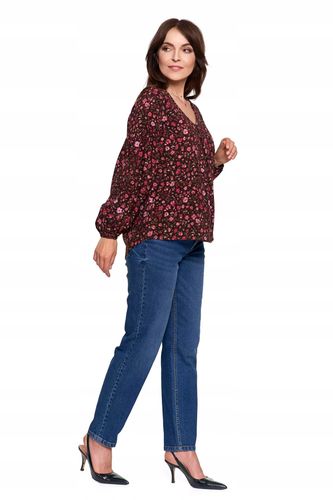 Koszula Damska Bluzka z Bufiastymi Rękawami w Kwiatki BORDOWY MORAJ - M na Arena.pl