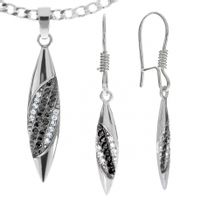 SREBRNY KOMPLET Z CZARNYMI I BIAŁYMI CYRKONIAMI PRÓBA SREBRA 925 SOPELKI