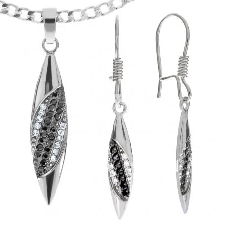 SREBRNY KOMPLET Z CZARNYMI I BIAŁYMI CYRKONIAMI PRÓBA SREBRA 925 SOPELKI zdjęcie 1